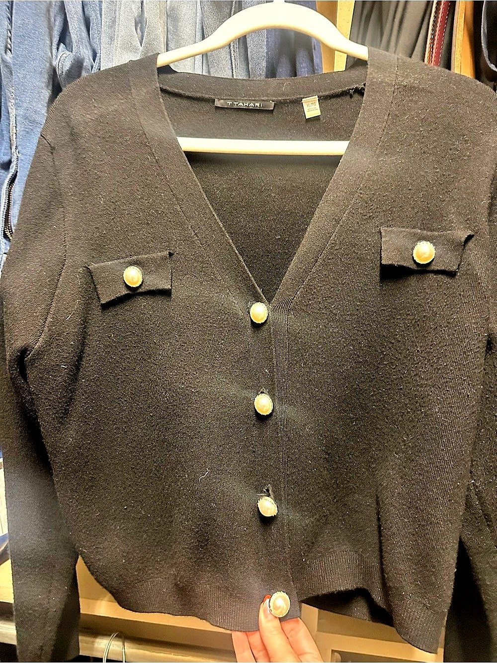 Tahari Black Button-Front Cardigan Like New